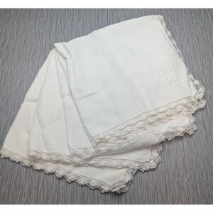 Vintage White Cloth Napkins Set 4 Embroidered Floral Crochet Lace Scalloped